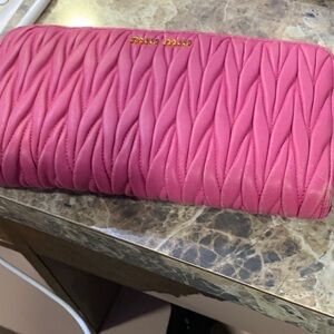 Miu Miu Pink Matelassé Leather Wallet